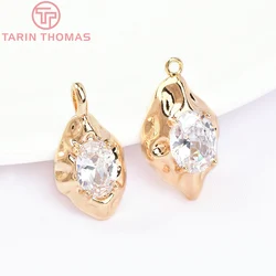 (4933) 4PCS 10.5x16MM 24K Gold Color Plated Brass with Zircon Irregular Shape Pendants High Quality DIY Jewelry Making Findings