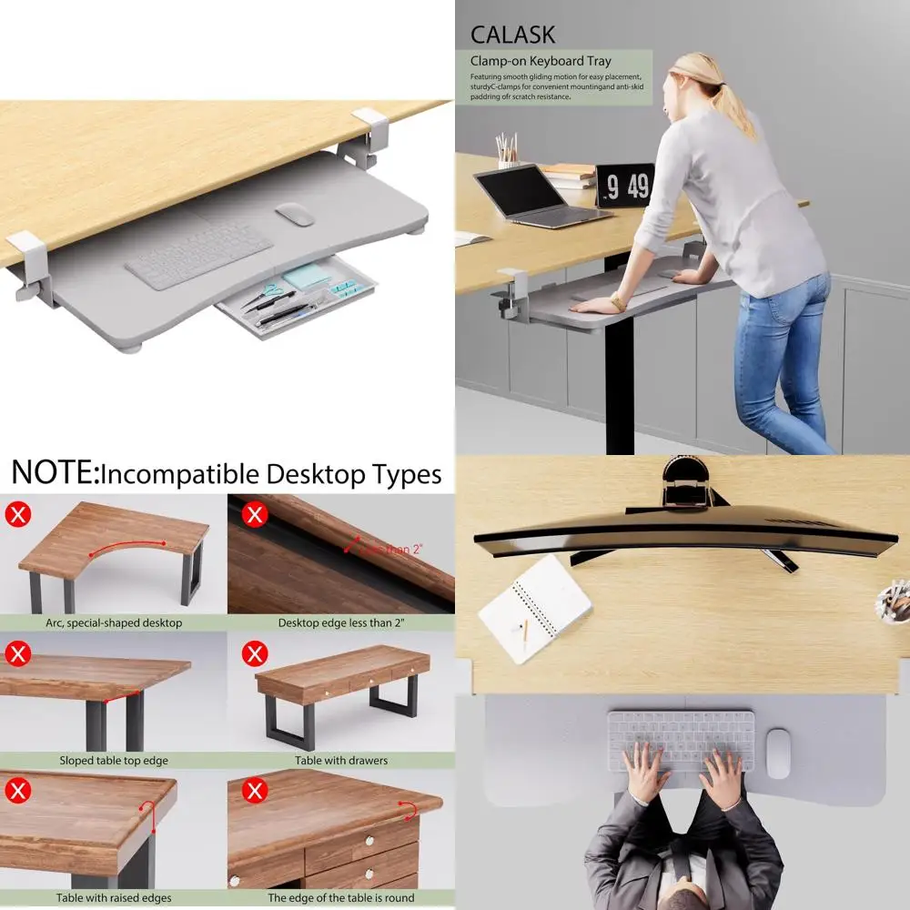 

Большой выдвижной столик для клавиатуры, 25,59 x 11,81, крепление C-Clip, простая установка, белый цвет