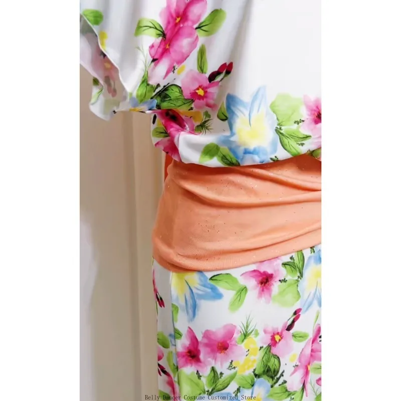 Customized Belly Dance Costumes Piece Saidi Robe Diamond Studded Headscarf Belt Eastern Dance Vine Staff Robe Performance Dress