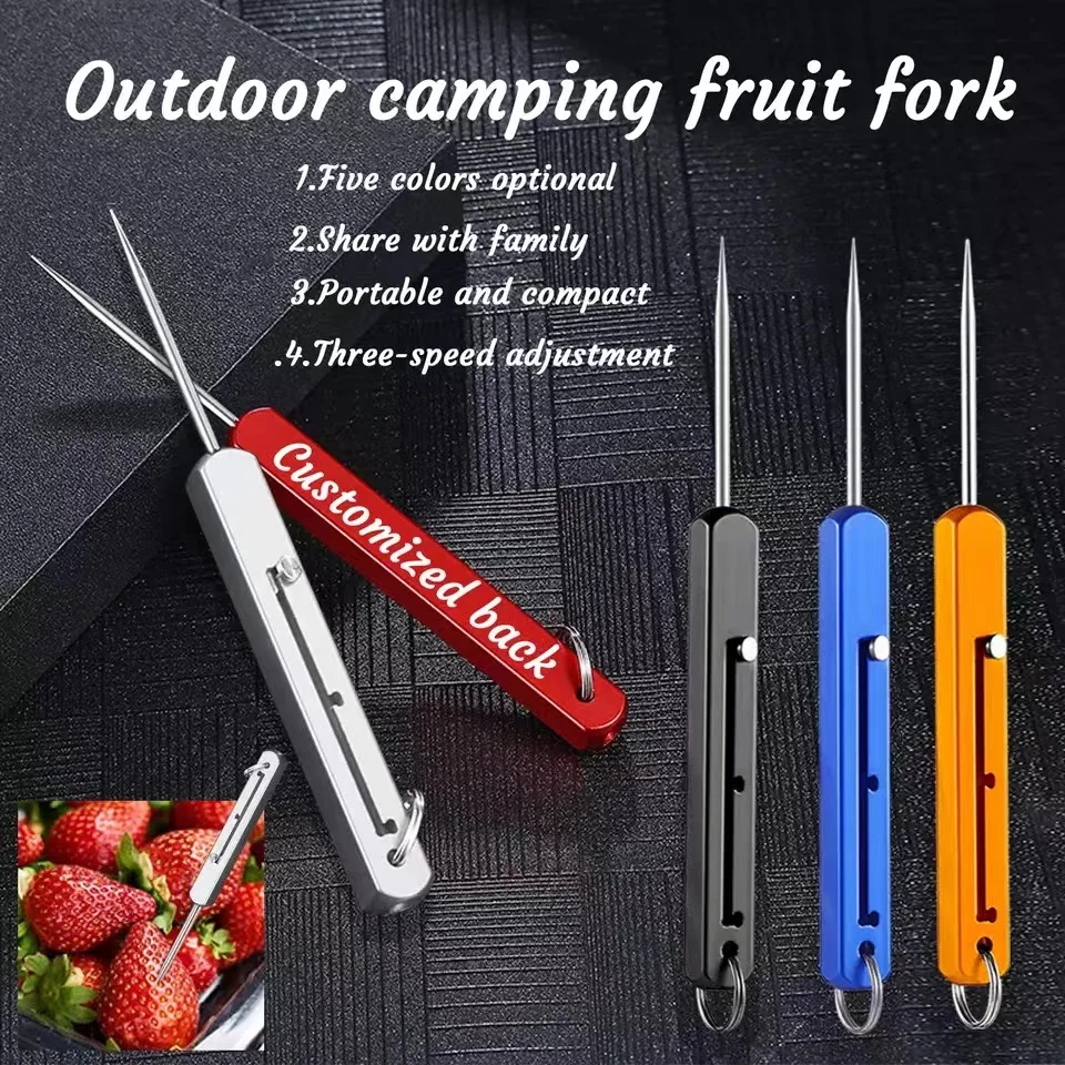 Outdoor Pocket Toothpick Titanium Alloy Square Integrated Toothpick Three Adjustable Fruit Fork Tooth Cleaning Tool Camping Gift