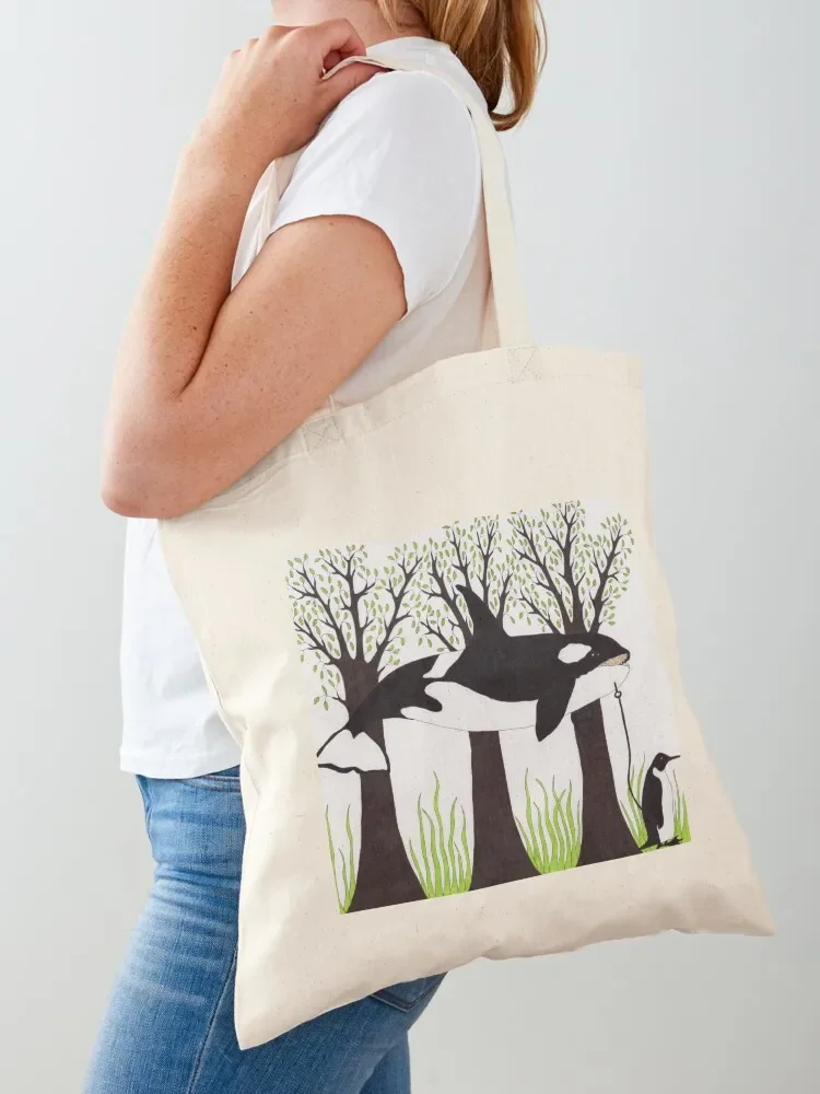 Orca & Penguin Drawing Tote Bag custom canvas bag canvas tote bag shopper bags for women