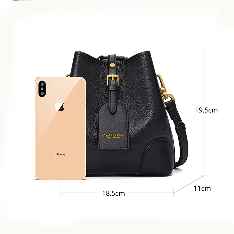 New Female Bucket Bag Genuine Leather Crossbody Bags for Women Luxury Shoulder Bag Ladies Brand Designer Bag