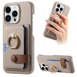 Leather Ring Support Phone Case for IPhone 17 Air 16E 16 15 14 13 12 11 Pro Max XS Plus Wallet with Card Holder Shockproof Cover