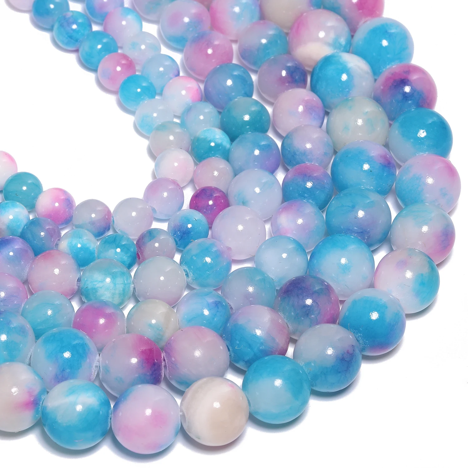 Natural Blue White Color Jade Stone Beads Round Smooth Charms Beads for Jewelry Making Handmade DIY Pendant Bracelet 6/8/10mm