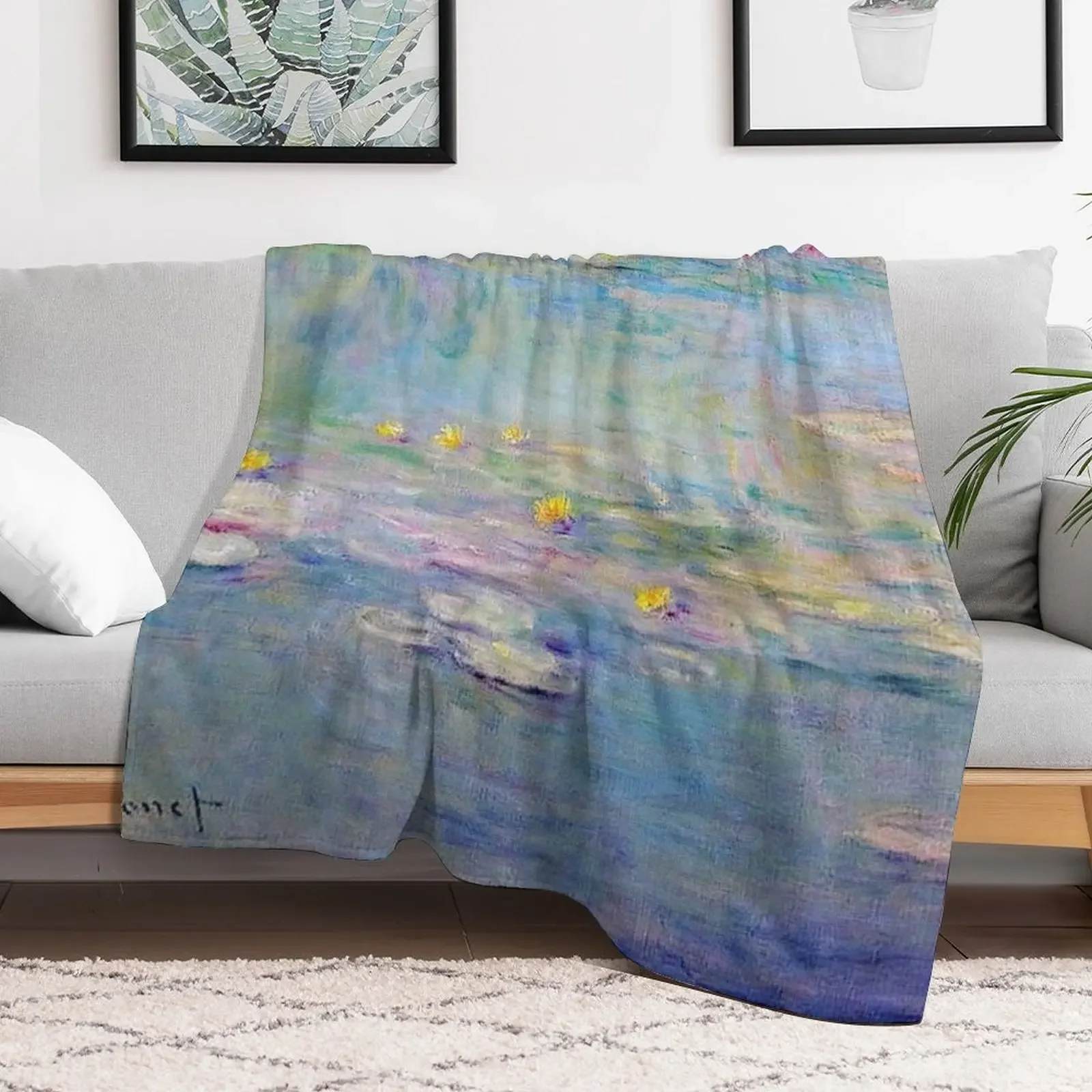 Les Nymphéas Bleu Sarcelle de Claude Monet - Monet Teal blue Water Lilies Throw Blanket Furry Personalized Gift Blankets