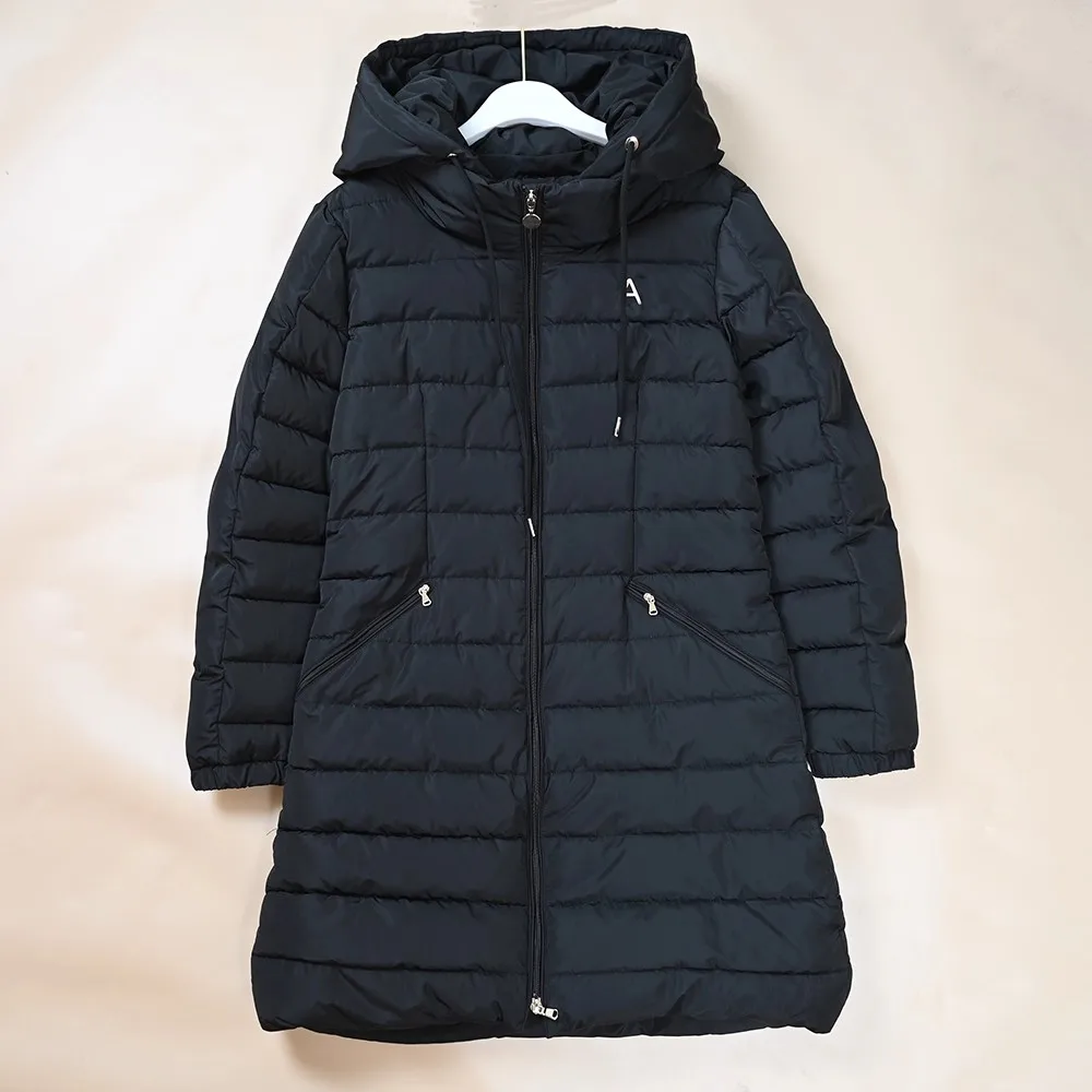 Ladies Casual Style Removable Hat Thickened Cotton Jacket Mid-Length Loose Fit Zipper Closure Long Sleeve Winter Coat