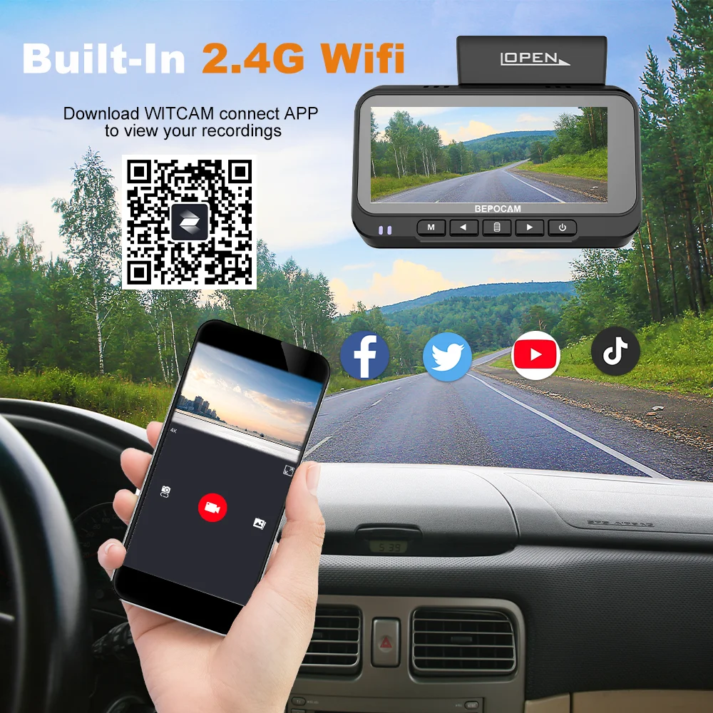 BEPOCAM 4K داش كام السيارات داشكام المدمج في واي فاي GPS 3.19 ''IPS شاشة كاميرا سيارة للرؤية الليلية DVR مسجل فيديو 24H وضع وقوف السيارات