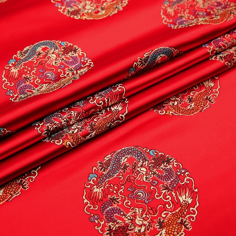 250*75cm Silk Brocade Fabric with Dragon Pattern Nylon Fabrics for Sewing DIY Handmade Dress Home Textile Cloth