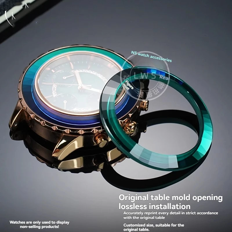 스와 로브 스키 시계 케이스 링에 대 한 37.2mm * 29mm 크리스탈 유리 베젤 삽입 그린 블루 실버 시계 반지 액세서리 교체 부품