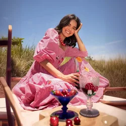 Summer Holiday Women Long Dress Vintage Embroidery Smocked Square Neck Elbow-Length Sleeve Backless Flowy Maxi Sundress