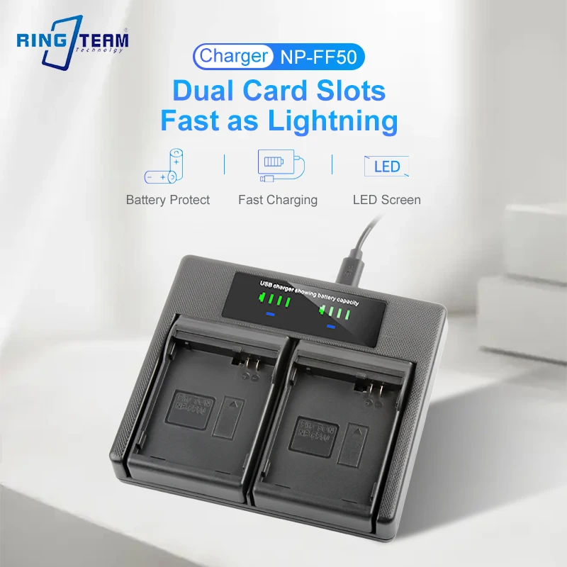 NP-FF50 NP-FF51 NP-FF5 LCD USB Dual Battery Charger for Sony DCR-HC1000 HC1000E, DCR-IP1 IP1E IP1K, DCR-IP200K, DCR-IP210 P210