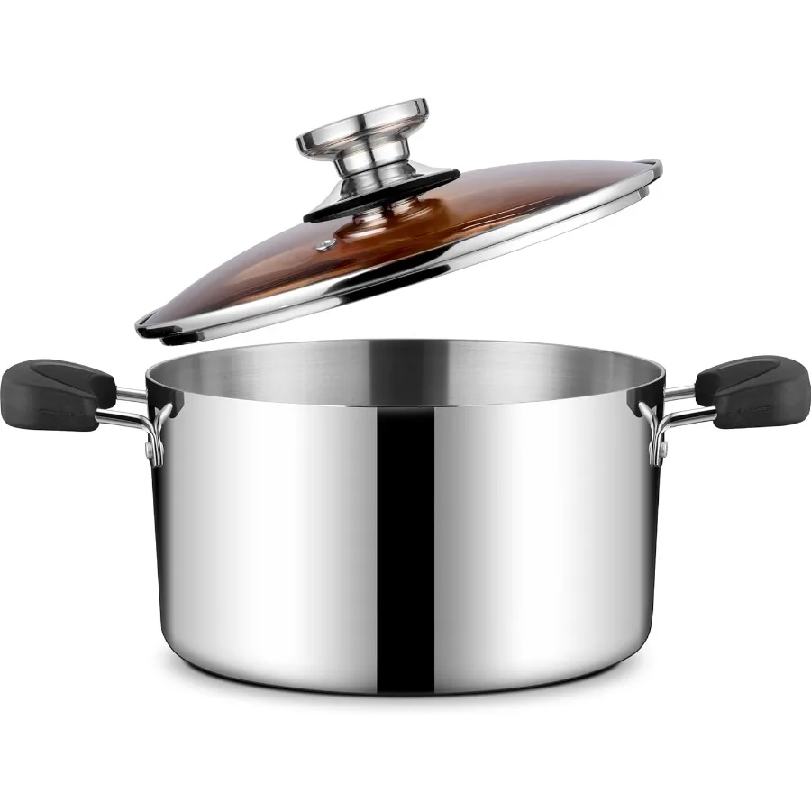 

8 Quart Stock Soup Pot with Lid for LargeBatch Cooking and Slow Simmering Made of Durable 18 10 Stainless Steel with TriPly Bas