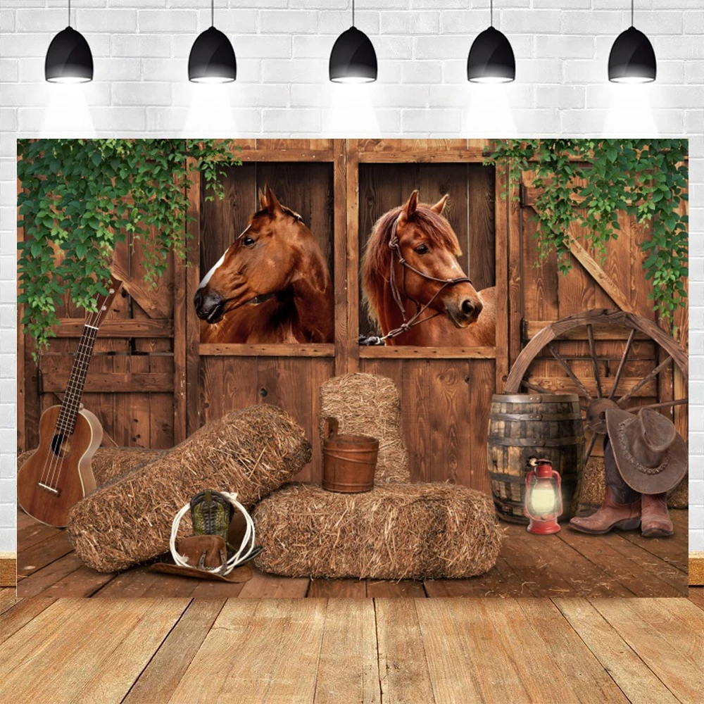 Western Cowboy Backdrop for Photography Wild West Rustic Farm Barn Wooden House Birthday Party Kids Portrait Photo Background