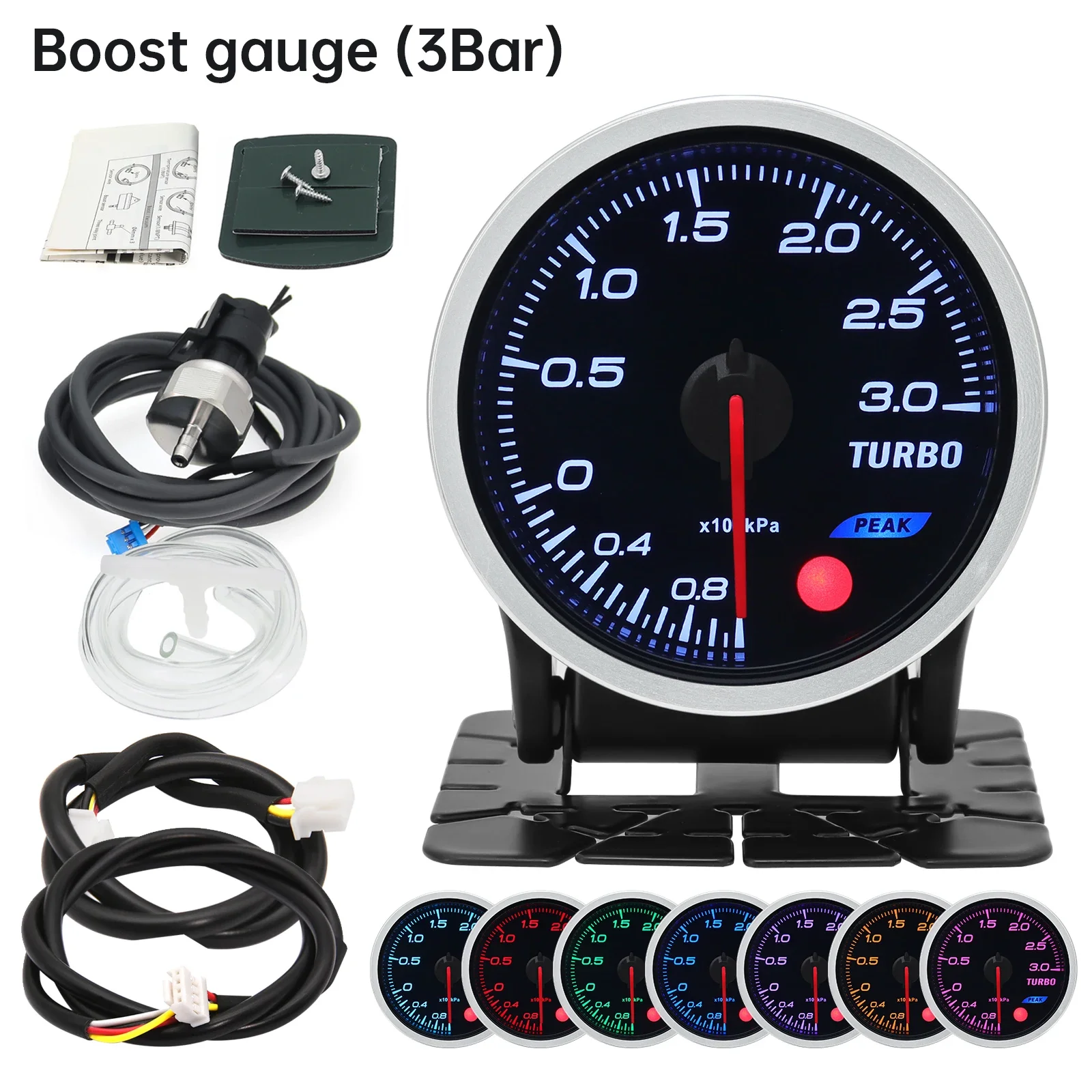 2 Inch 52 MM Rook Lens Gauge Auto Turbo Boost Meter Oliedrukmeter 3Bar 2Bar PSI Turbo Gauge 8 kleuren Backlight Met Elektron