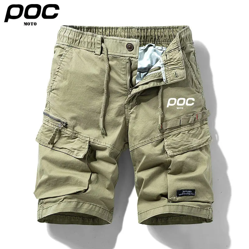 MOTO POC Summer Men Shorts Fashion Cargo Zipper Shorts Casual Multiple Pockets Cycling Short Pants Mens Loose Jogging Streetwea