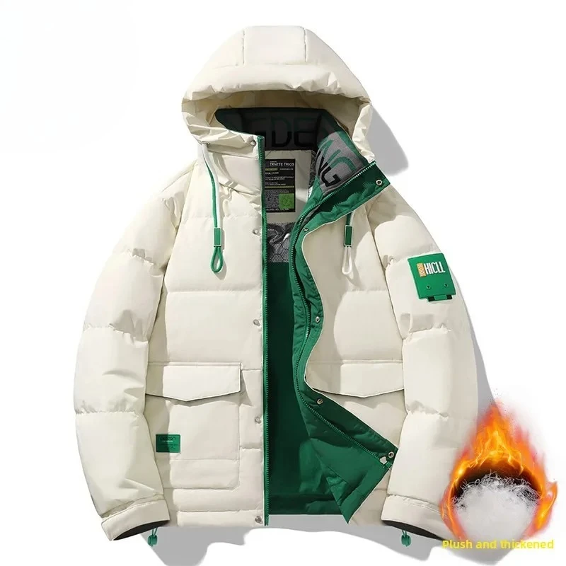 

Men Down Jacket 2025 Trendy White Goose Down Thick Cold Proof Warm Hooded Pike Coat Outdoor Casual Winter Zipper Cotton Jacket