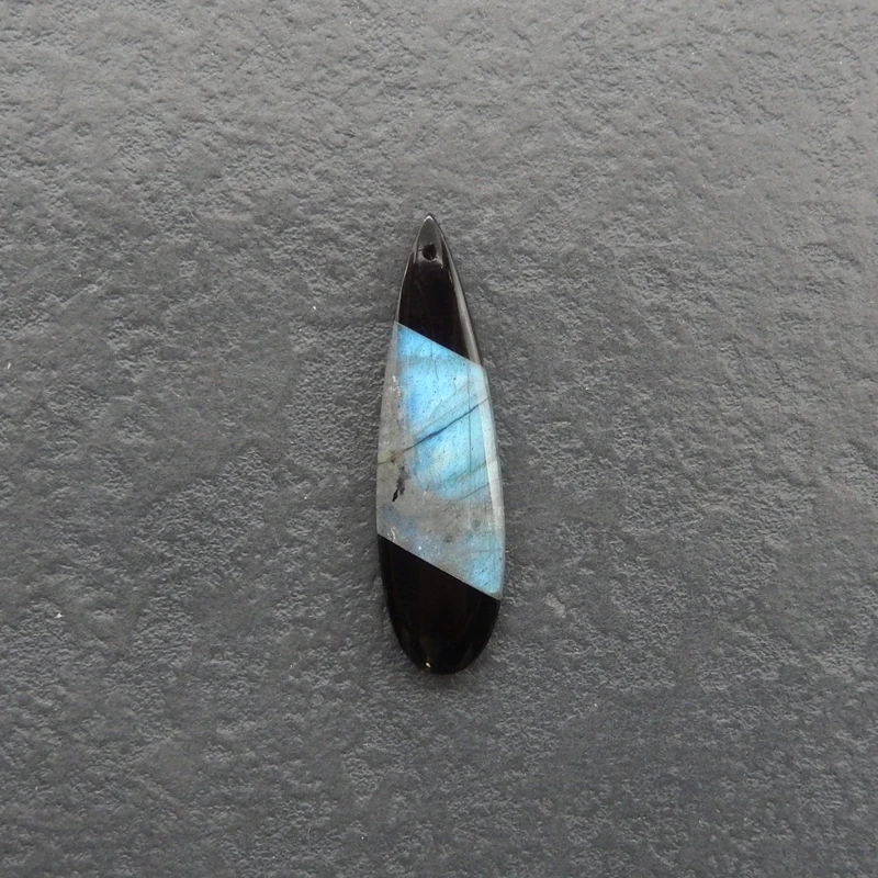 

Natural Obsidian Labradorite Intarsia Pendant Bead Fashion Jewelry Accessory 40x11x4mm 3g