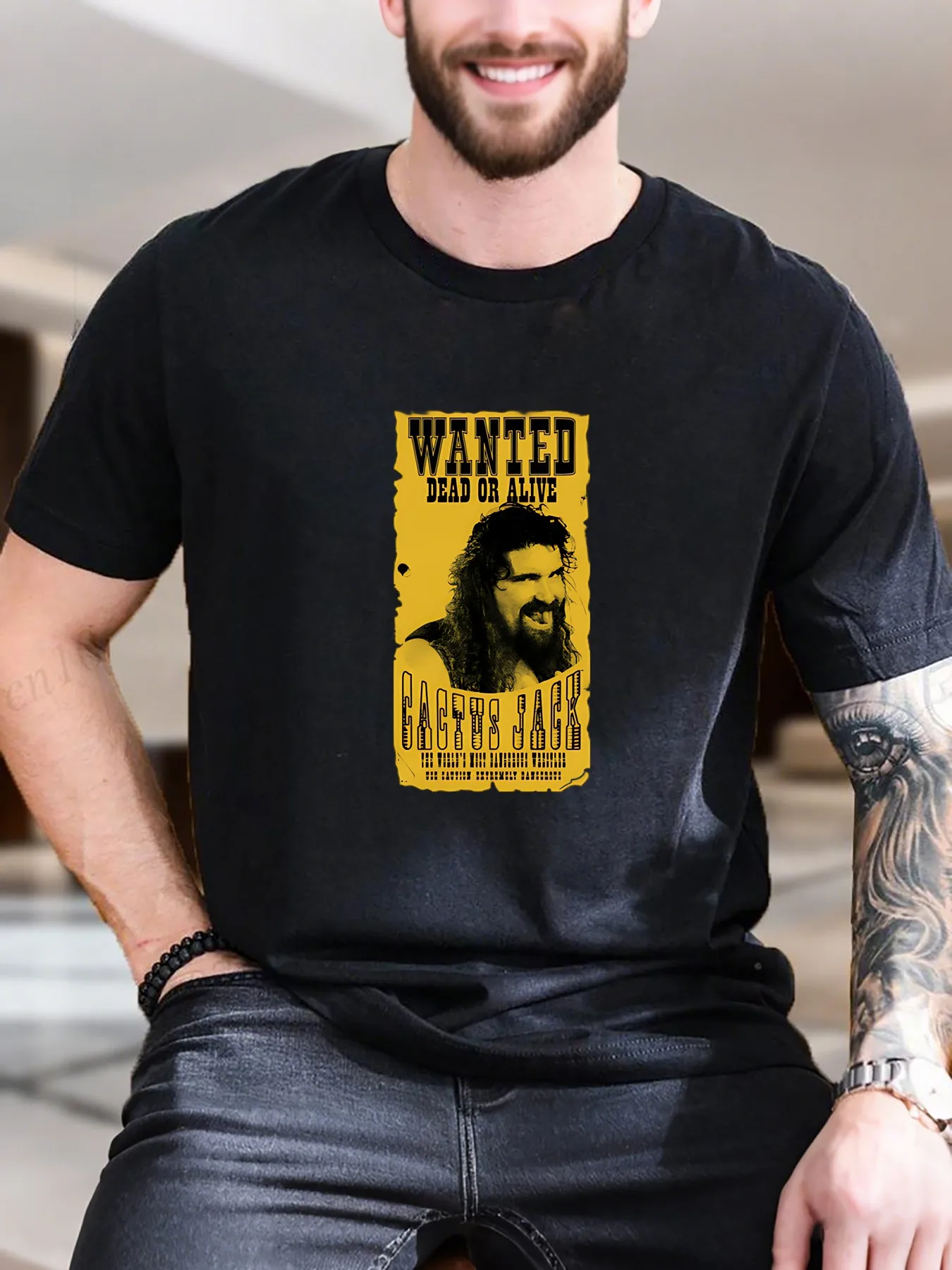 

New Arrival Fashion Men's Printed Short Sleeve T-Shirt Artistic Beard Poster Design 100% Cotton Breathable Tee Casual Summer