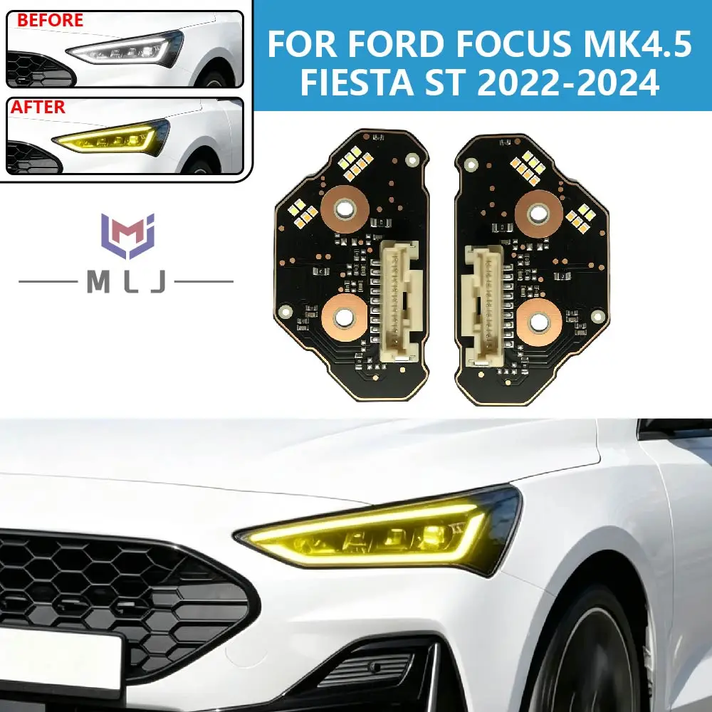 Yellow Angel Eye DRL Board Daytime Running Light Headlight LED Control Unit Module Part For Ford Focus MK4.5 Fiesta ST 2022-2024