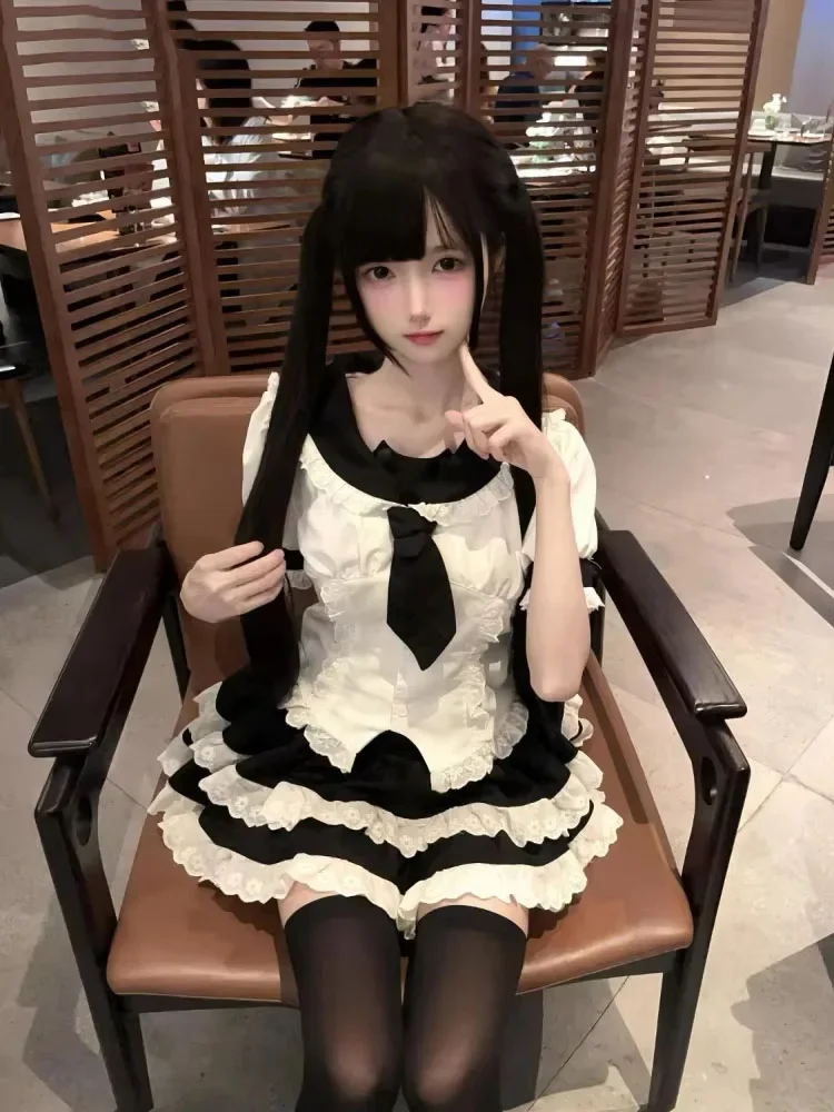 

Комплект из двух предметов в консервативном стиле, женский матросский воротник, кавайная милая блузка с героями мультфильмов + мини-юбки с высокой талией, кружевные лоскутные юбки, костюм в стиле гранж