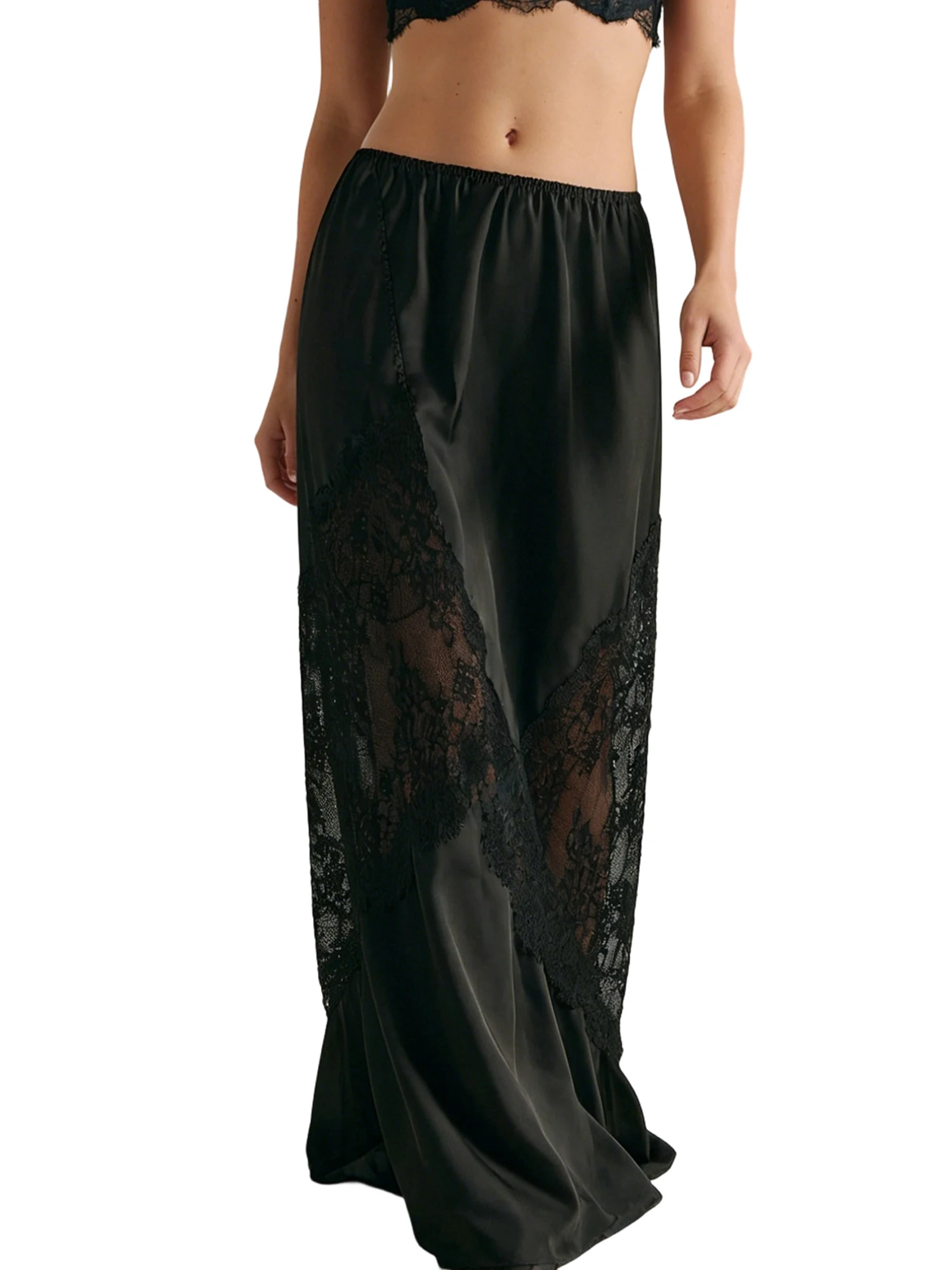 

Женская длинная юбка, повседневная, с кружевными вставками, однотонная, стильная, со средней посадкой, для весны и лета