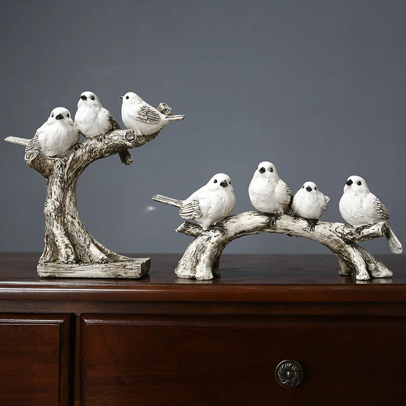 Retro Resin Bird Figurines Home Decoration Sculpture Accessories Party Crafts for Living Room Shelves Ornaments Gift