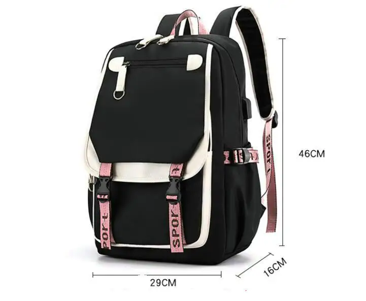 Kuromi Cartoon Travel Backpacks, Patchwork USB, Leve, Laptop, Adolescentes Sacos De Escola, Capacidade, Mulheres, Meninas, Adorável