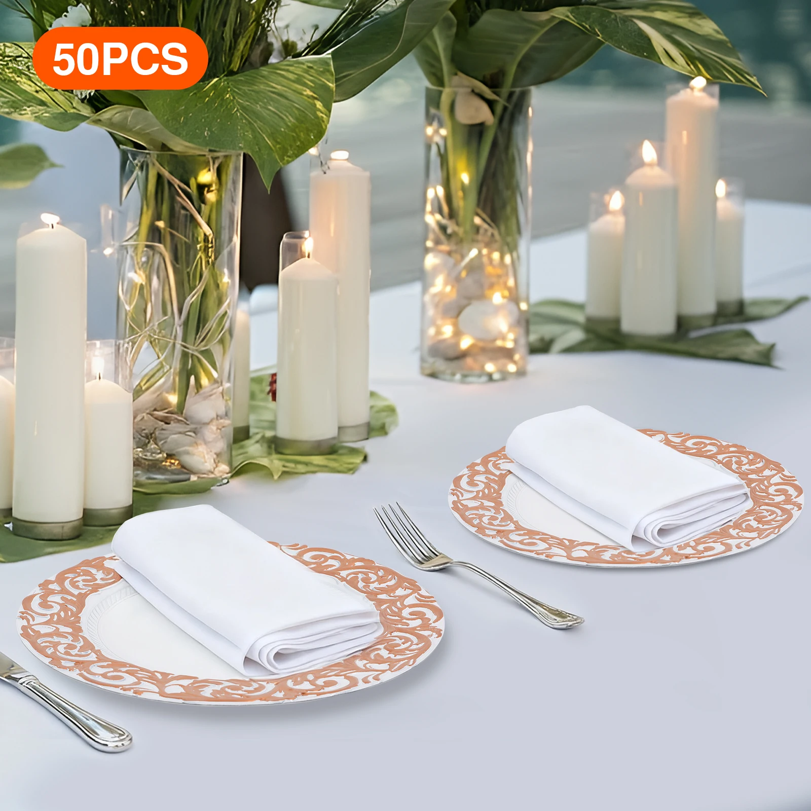 

50pcs Rose Gold Plastic 33cm Western Food Plate Embossed Decorative Plate European Retro Dining Table Chassis