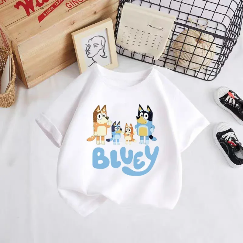 New Bluey Summer Casual Printed Top Anime Bingo Bluey Family Round Neck Pure Cotton Short-sleeved T-shirt Gift For Boys And Girl