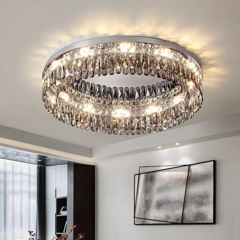 crystal chandelier for living room lampada do teto iluminacao circular chrome silver luminaires quarto e restaurante 01