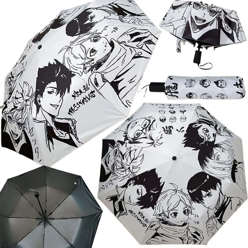 

Haikyuu ручной/автоматический зонт, всепогодный зонт от солнца, серия аниме 8, черный клей, складной дорожный зонт, аксессуары