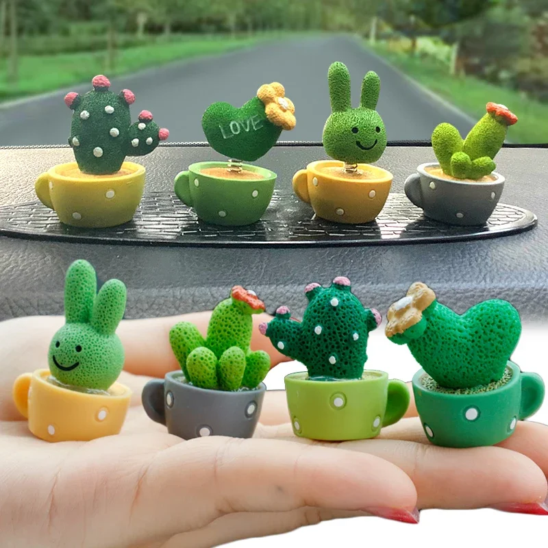 Cute Cactus Ornament Car Dashboard Mini Resin Plant Ornament Decoration Cartoon Cactus Car Ornaments Accessories