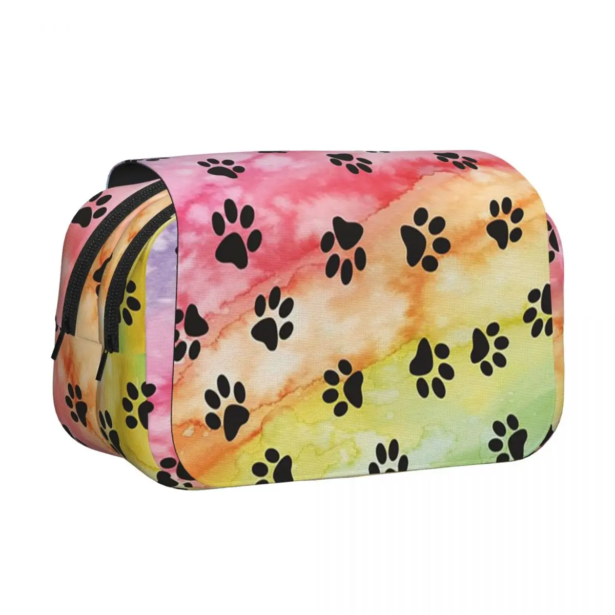 Rainbow Pup Paw Dark Print Pencil Cases Pen Holder Hard Shell Leather Large Capacity Pen Box Pencil Bag for Studen Gifts