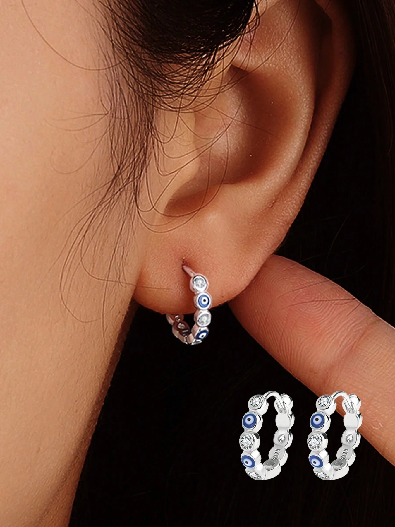 

S925 Sterling Silver Round Diamond-Encrusted Devil's Eye Double Hoop Earrings, a Gift for Your Lover, Friend, or Bestie on Their Birthday, Suitable for Everyday Wear/Travel/Party Wear, High-End Jewelry for Women