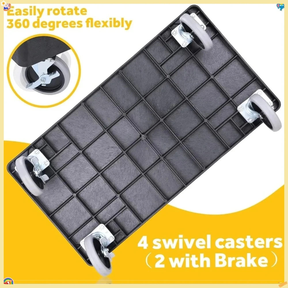 Carrinho utilitário de plástico resistente 34 x 17 polegadas - armazenamento de banheira de carrinho de trabalho com prateleiras profundas e rodas giratórias completas