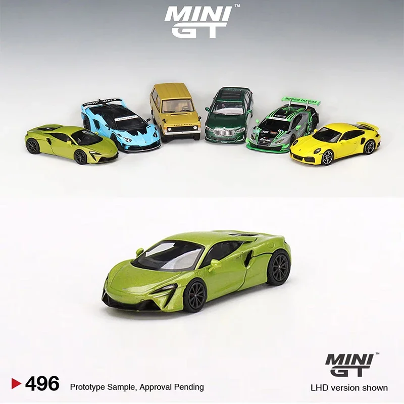 MINIGT-Collection de véhicules de sport en alliage moulé sous pression, modèle de voiture 1:64, vert pomme, #496 LHD