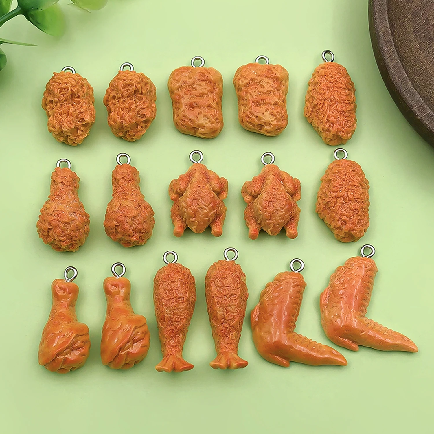 10/16pcs Resin Fried Chicken, Fried Chicken Wings, Fried Chicken Drumstick Charms Food Pendants for DIY Jewelry Making Accessory