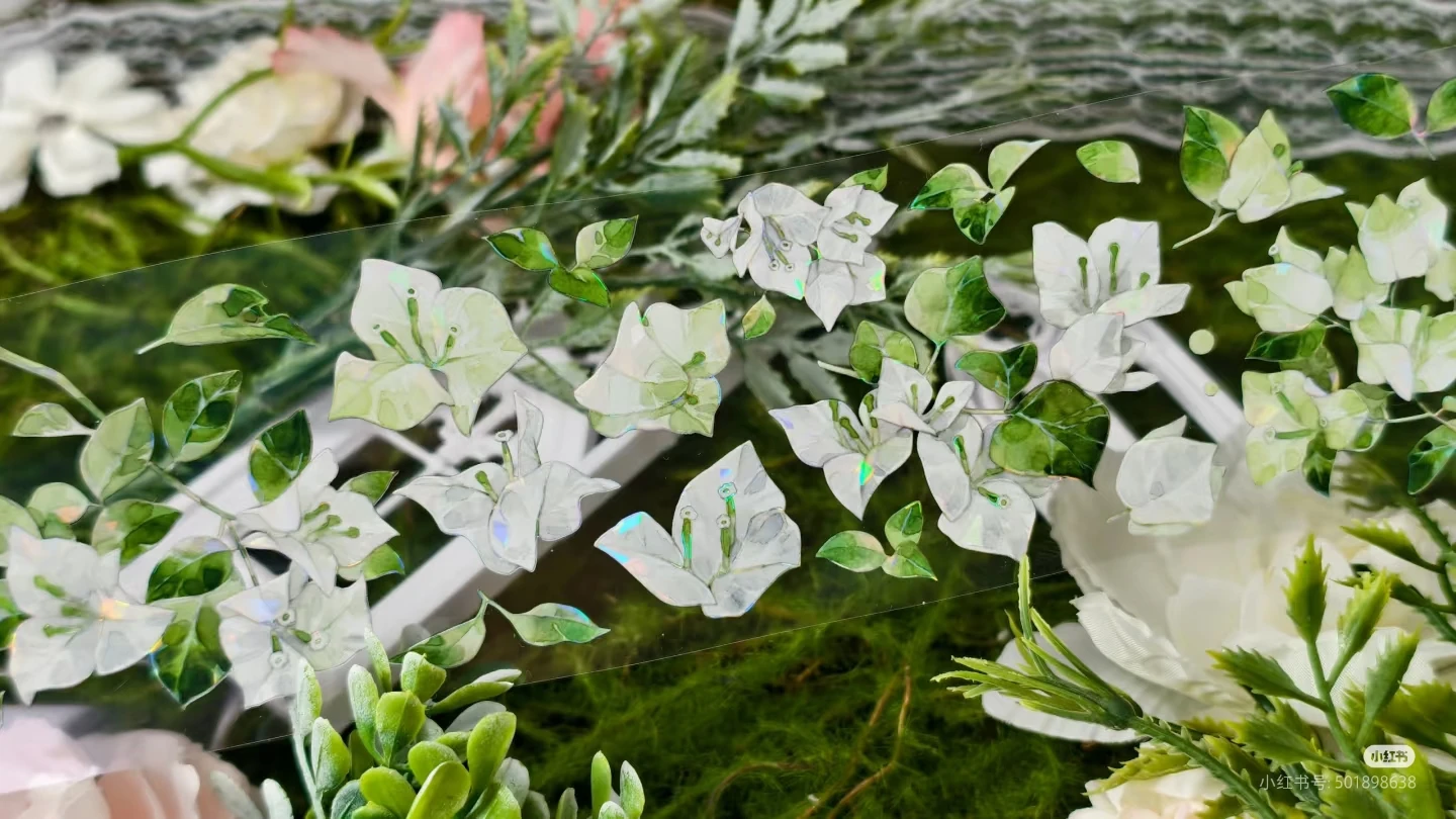 

[Белый треугольник слива] Pet Washi Tape Коллаж Задняя карта мобильного телефона Зеленый цветок Ветка