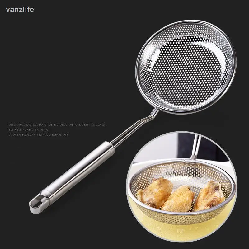 

VANZLIFE Stainless steel frying colander household fence mesh kitchen large spoon scoop filter net mesh spoonVA