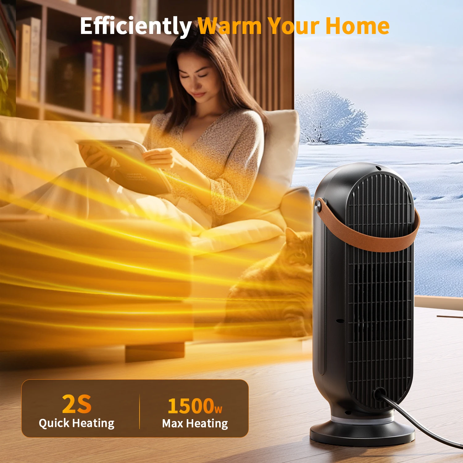 Heater for Home Use with Remote Control Digital Display 90°Oscillating Heater 1500W Portable Electric Heater for Bedroom Office