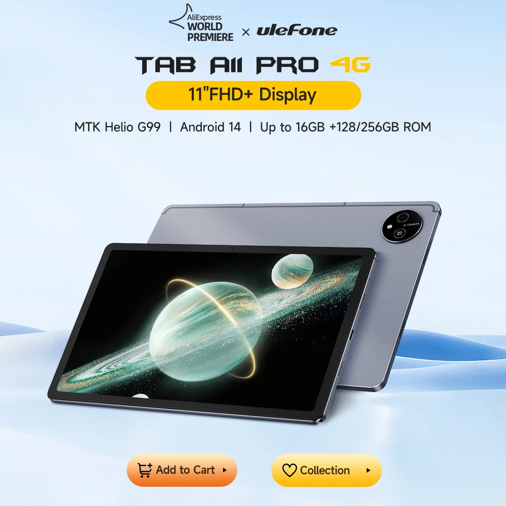 Ulefone Tab A11 Pro Tablet MTK Helio G99 4G 16GB RAM (8+8) 128GB/256GB ROM Android 14 8800mAh Leggero Sottile 11" FHD+ 16MP