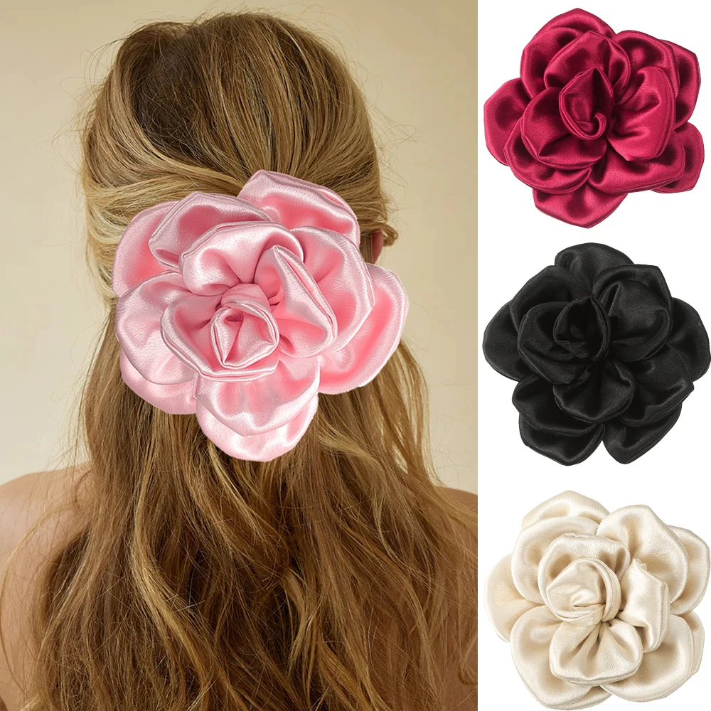 

15cm Fabric Flower Hairpin Burgundy Party Hairpin For Women Large For Thick Hair Styling Hair Clip Summer New Barrettes Clamps