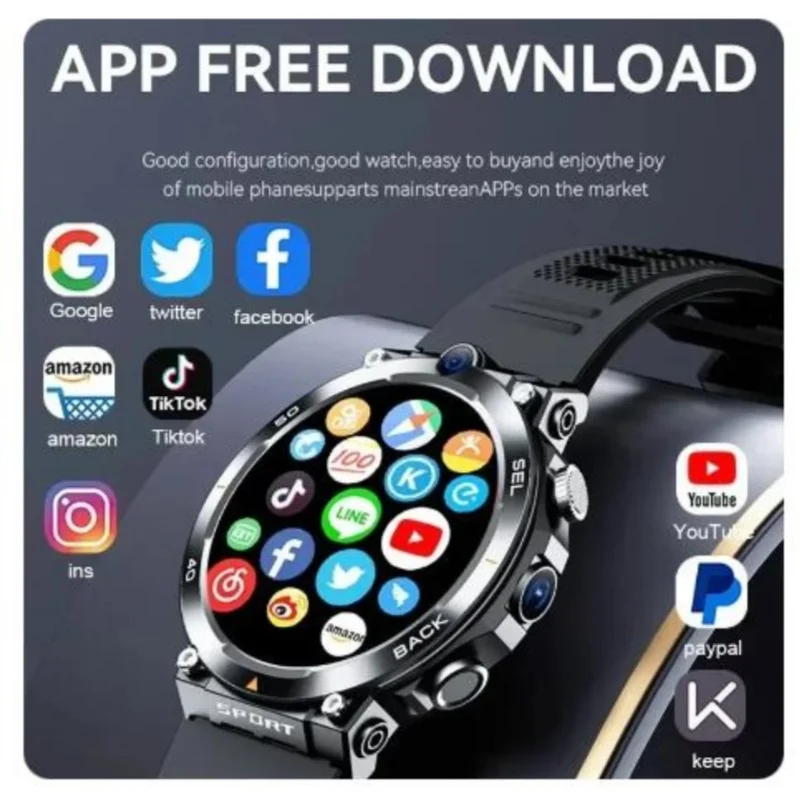 4G LTE H10 Smartwatch Android 9.0 5MP Dual Camera Video Calls Wifi NFC Door Access 1380mAh Battery Capacity SIM Card Smart Watch