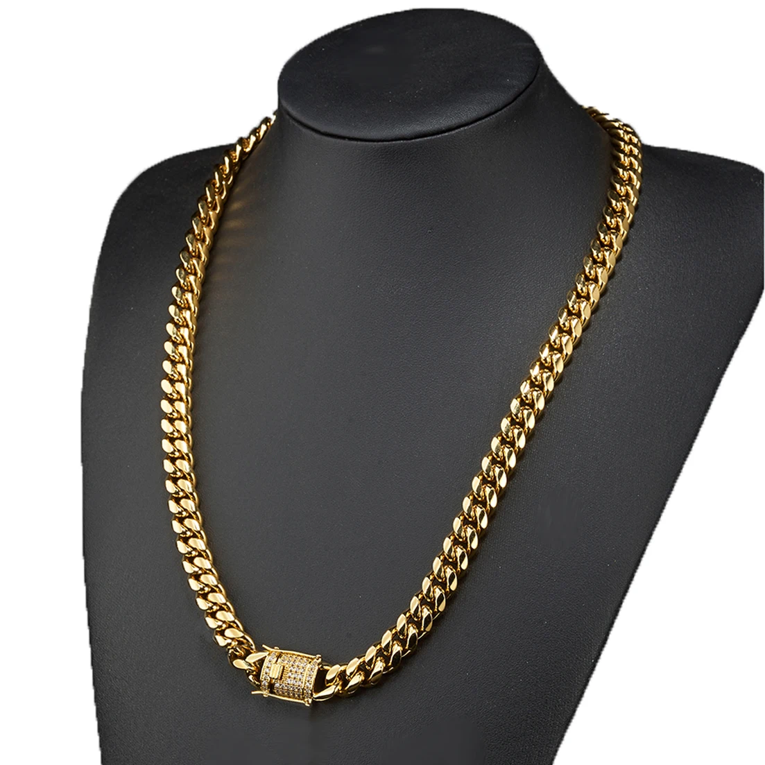 8/10/12/14/16/18mm Fashion Jewelry 316L Stainless Steel Miami Cuban Curb Link Chain Necklace for Women Men Gold Color