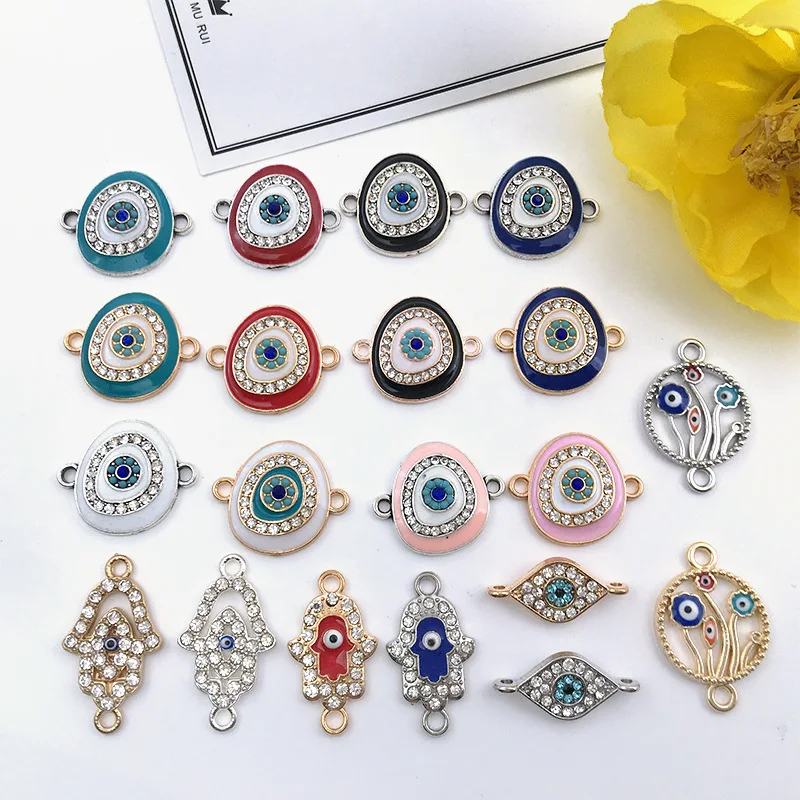 10Pcs Round Evil Eye Charms Jewelry Connector For Bracelet Necklace DIY Jewelry Making Supplies Amulet Accessories
