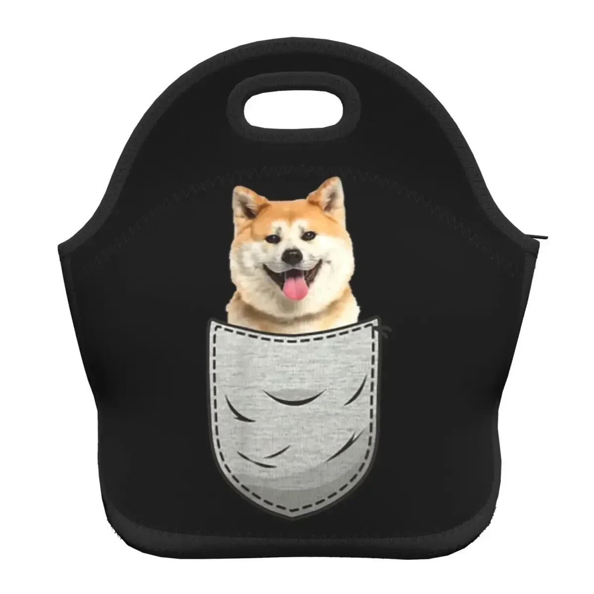 Akita Inu In A Pocket Neoprene Insulated Lunch Bag for Women Waterproof Funny Dog Cooler Thermal Lunch Tote Kids School Children