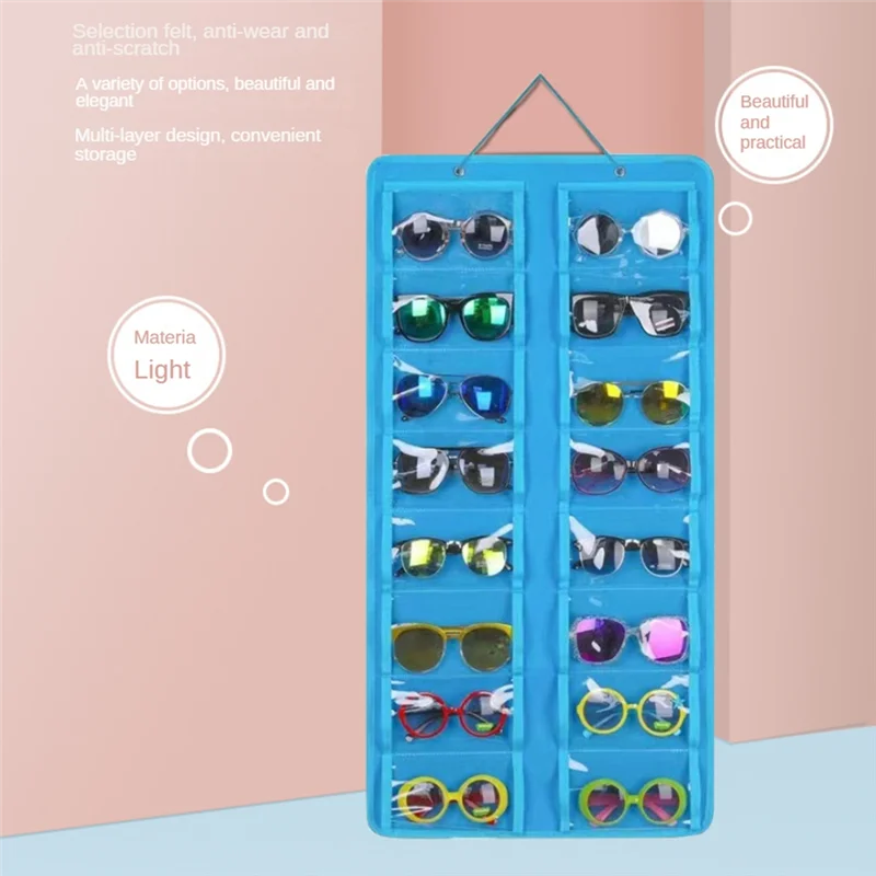 Glasses Organizer Sunglasses Organizer Storage Hanging Bag Sunglasses Eyeglasses Display Wall Mount Organizer Blue