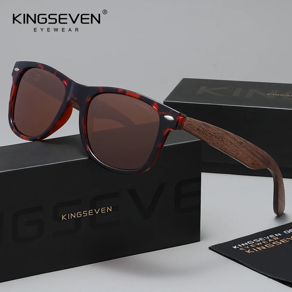 KINGSEVEN Vintage Men Black Walnut Wooden Sunglasses for Men Women Polarized UV400 Travel Driving Eyewear