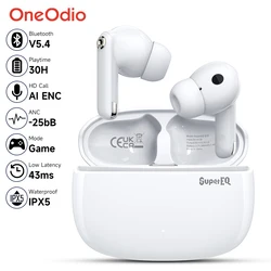 Oneodio-Écouteurs Bluetooth 5.4 avec suppression active du bruit, oreillettes sans fil avec microphone, casque AAC, smile EQ S10