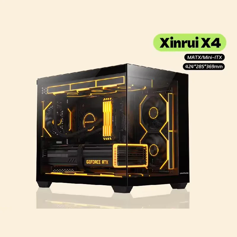 Boîtier PC gaming G-PARTNERS Xinrui X4 MATX/Mini ITX Sea View Room 360 avec refroidissement liquide, châssis d'ordinateur de bureau, gabinetes gamer